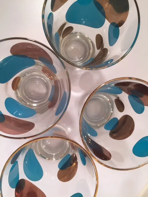 Russel Wright Mid-Century Bright Blue & 22-Karat Gold Eclipse Tumbler Glasses (Set of 4)