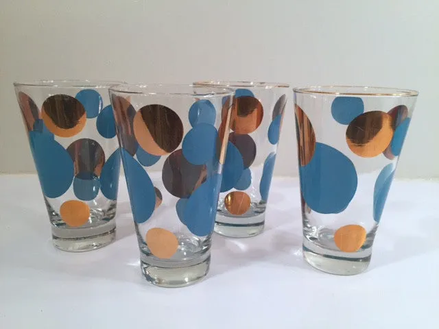 Russel Wright Mid-Century Bright Blue & 22-Karat Gold Eclipse Tumbler Glasses (Set of 4)