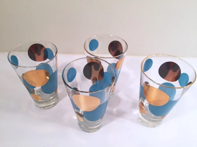 Russel Wright Mid-Century Bright Blue & 22-Karat Gold Eclipse Tumbler Glasses (Set of 4)