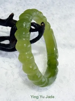 Sale-"Two Dragons Hold Pearl" Classic Round Dynasty Carved Chinese Jade Bangle Bracelet 53mm (NJCAR-DD-53)