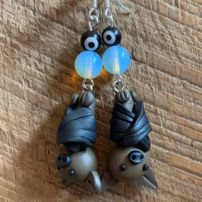 SariBlue® Kawaii Bat Evil Eye Earrings with Opal Moonstone