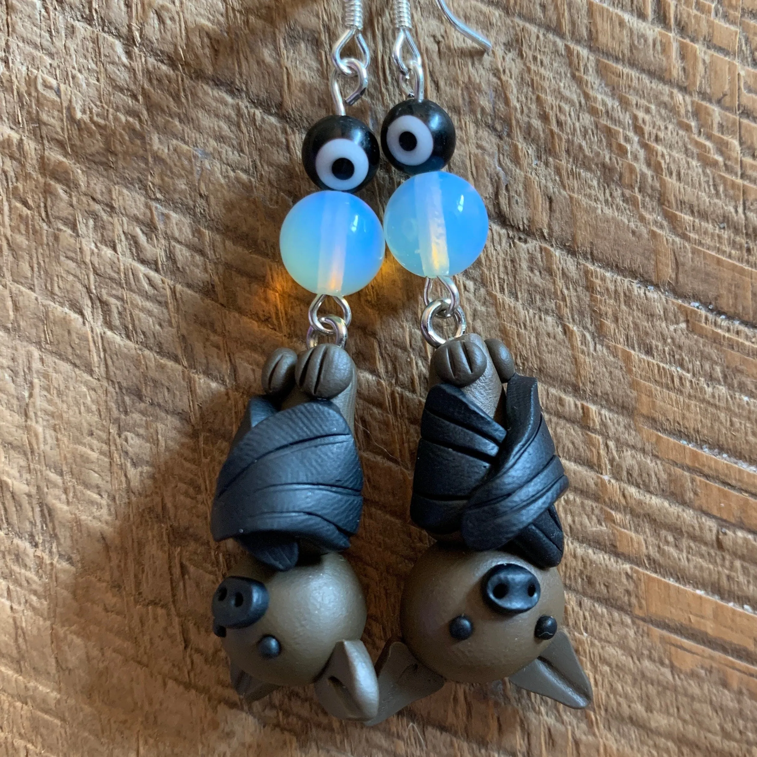 SariBlue® Kawaii Bat Evil Eye Earrings with Opal Moonstone