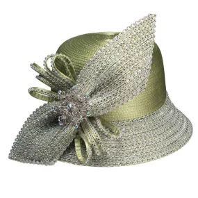 Satin Rhinsetone Beaded Brim With  Beaded-Stone: Olive