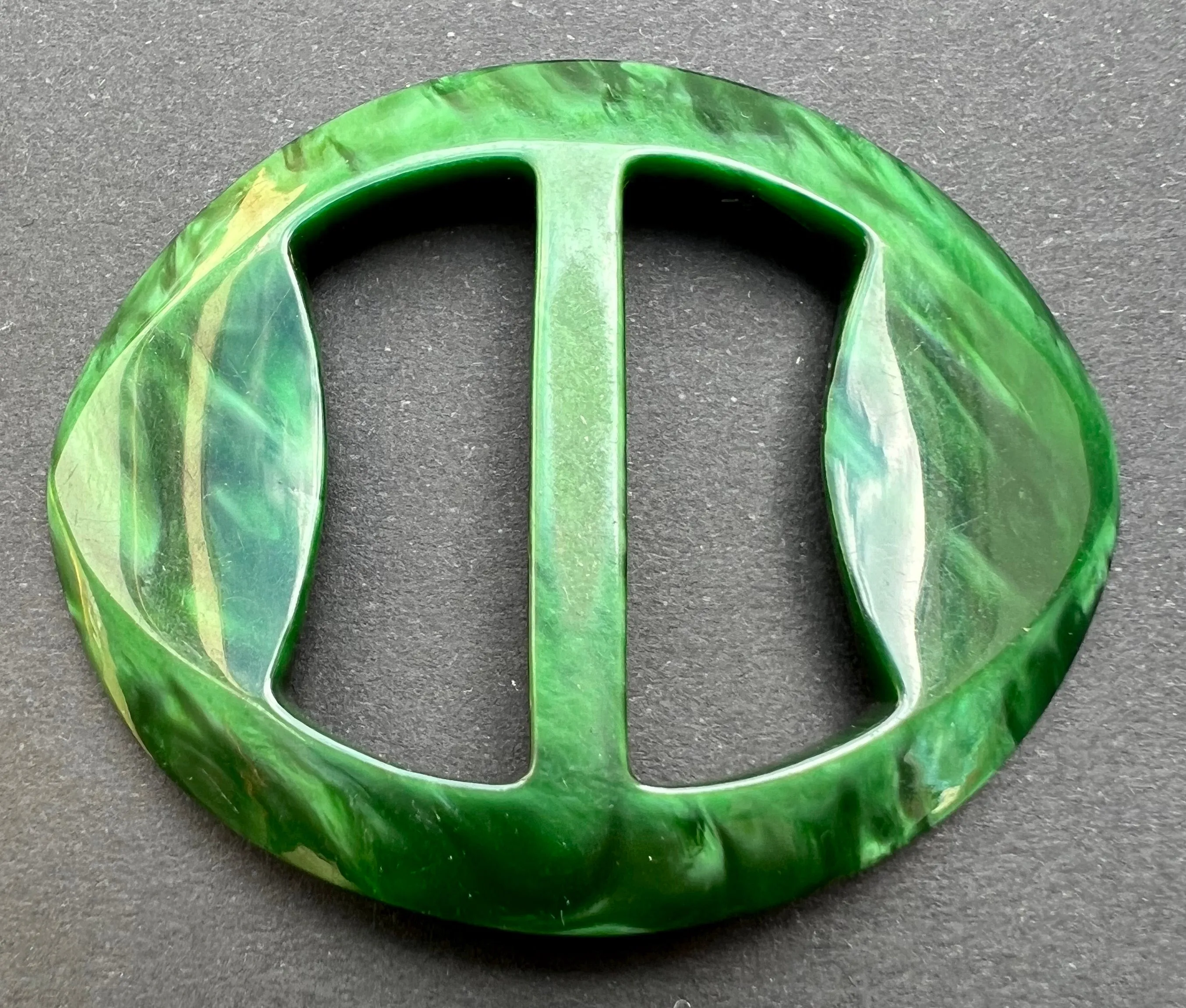 Shiny Emerald Green Deco 1940s Oval 5cm Belt Buckle