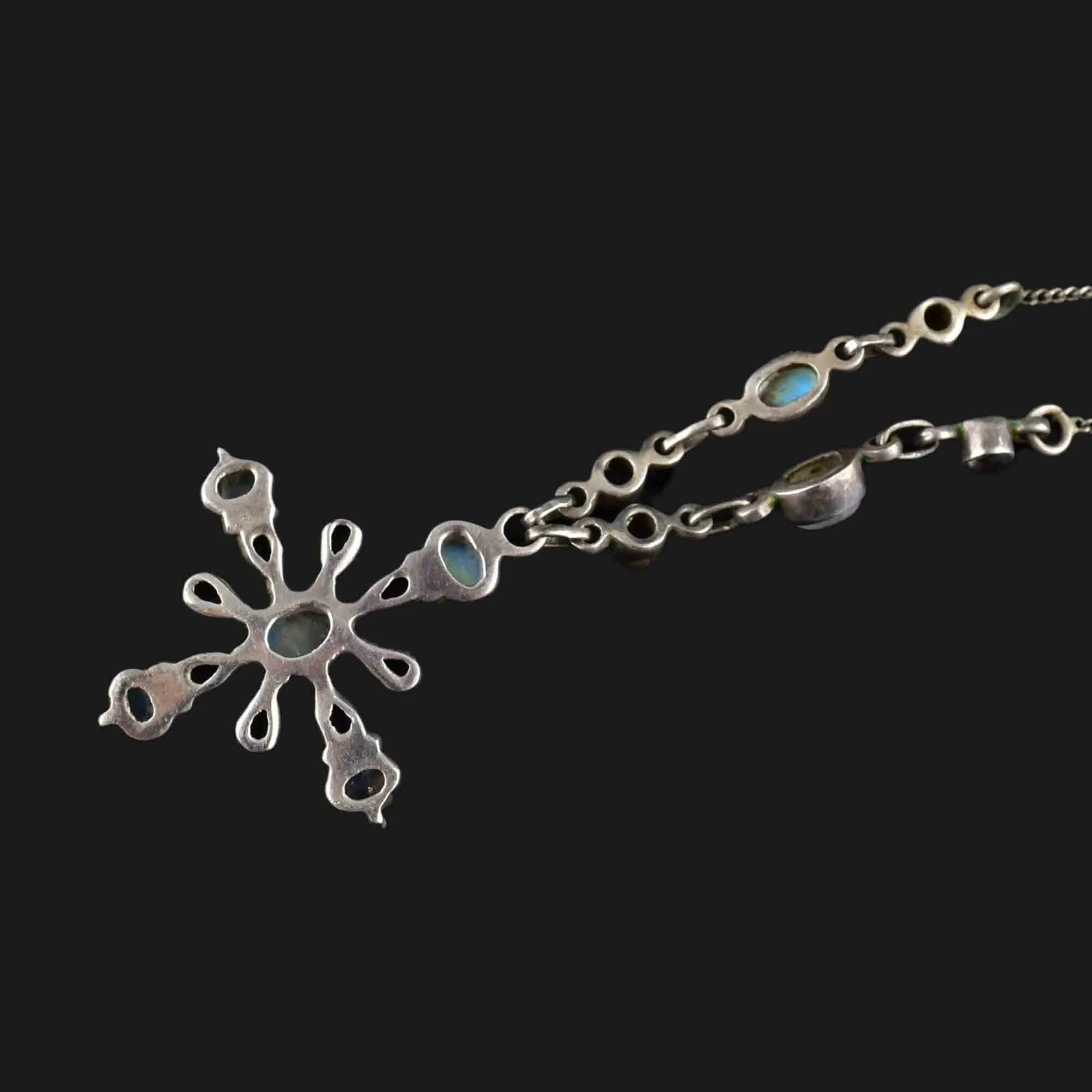 Silver Arts and Crafts Style Moonstone Amethyst Starburst Necklace