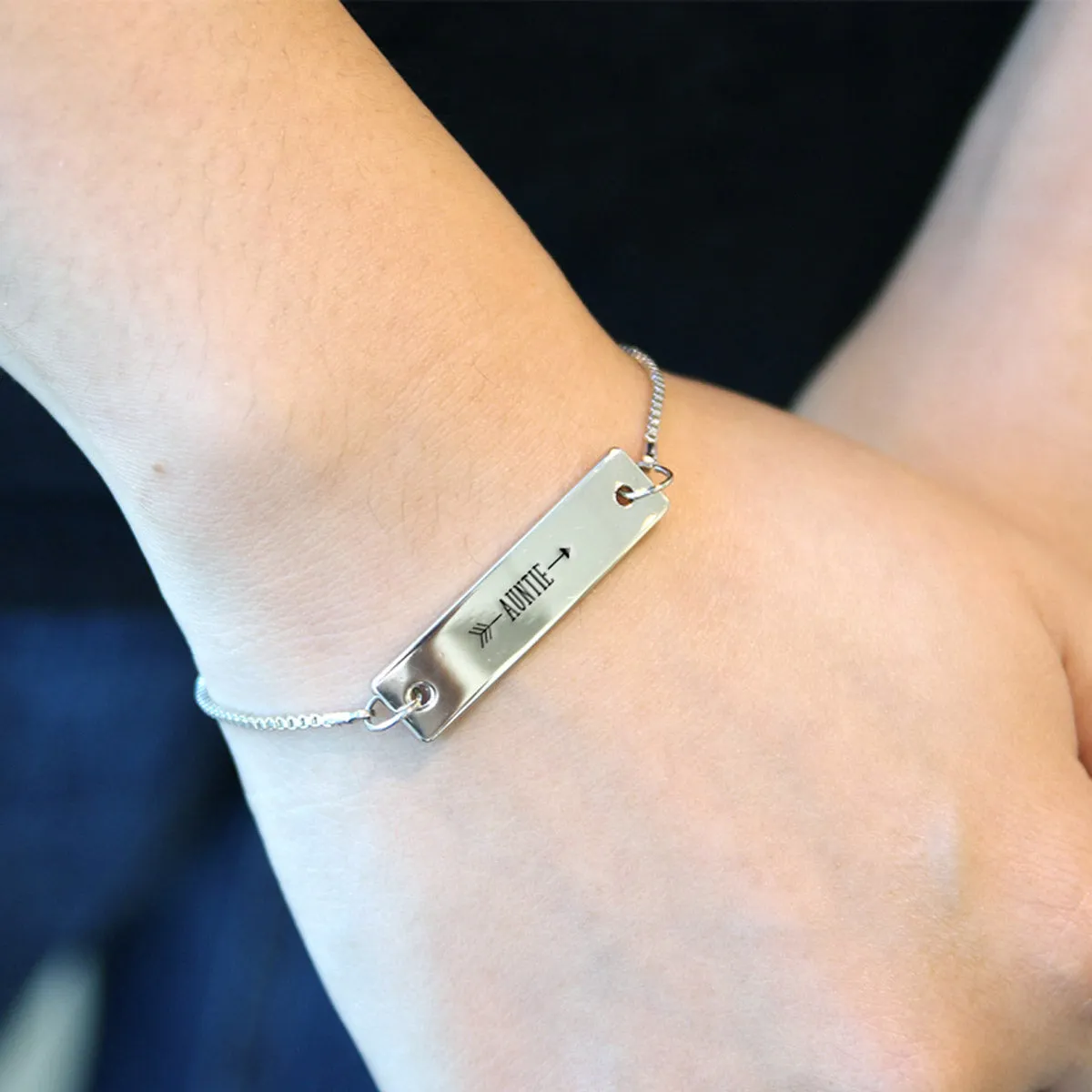 Silver Auntie Arrow Adjustable Bar Bracelet