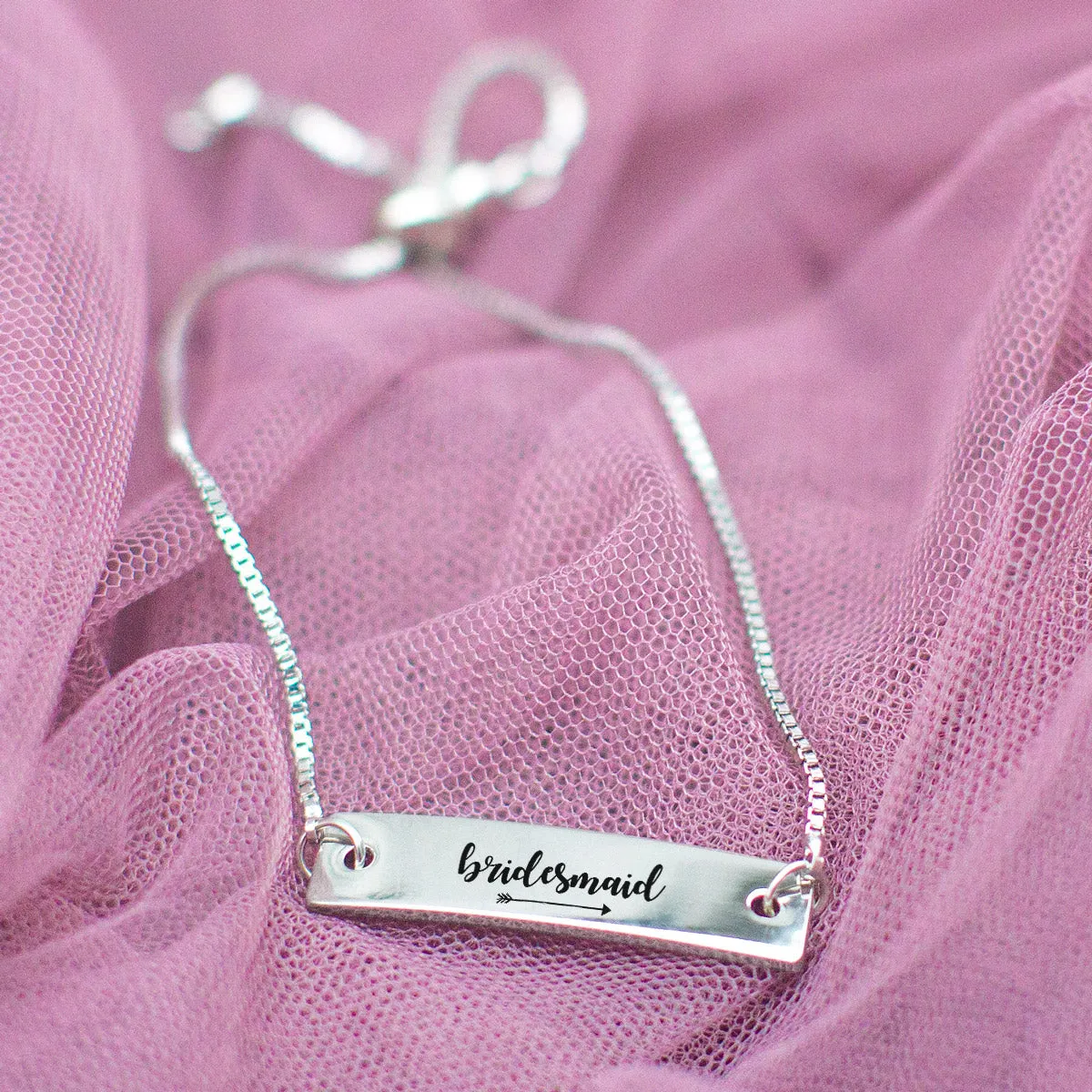 Silver Bridesmaid Adjustable Bar Bracelet