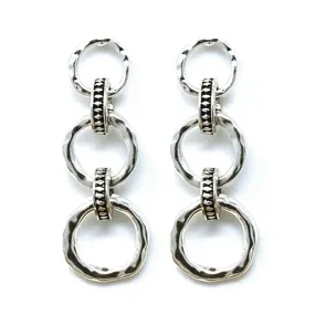 Silver Hammered Link Open Circle Earrings