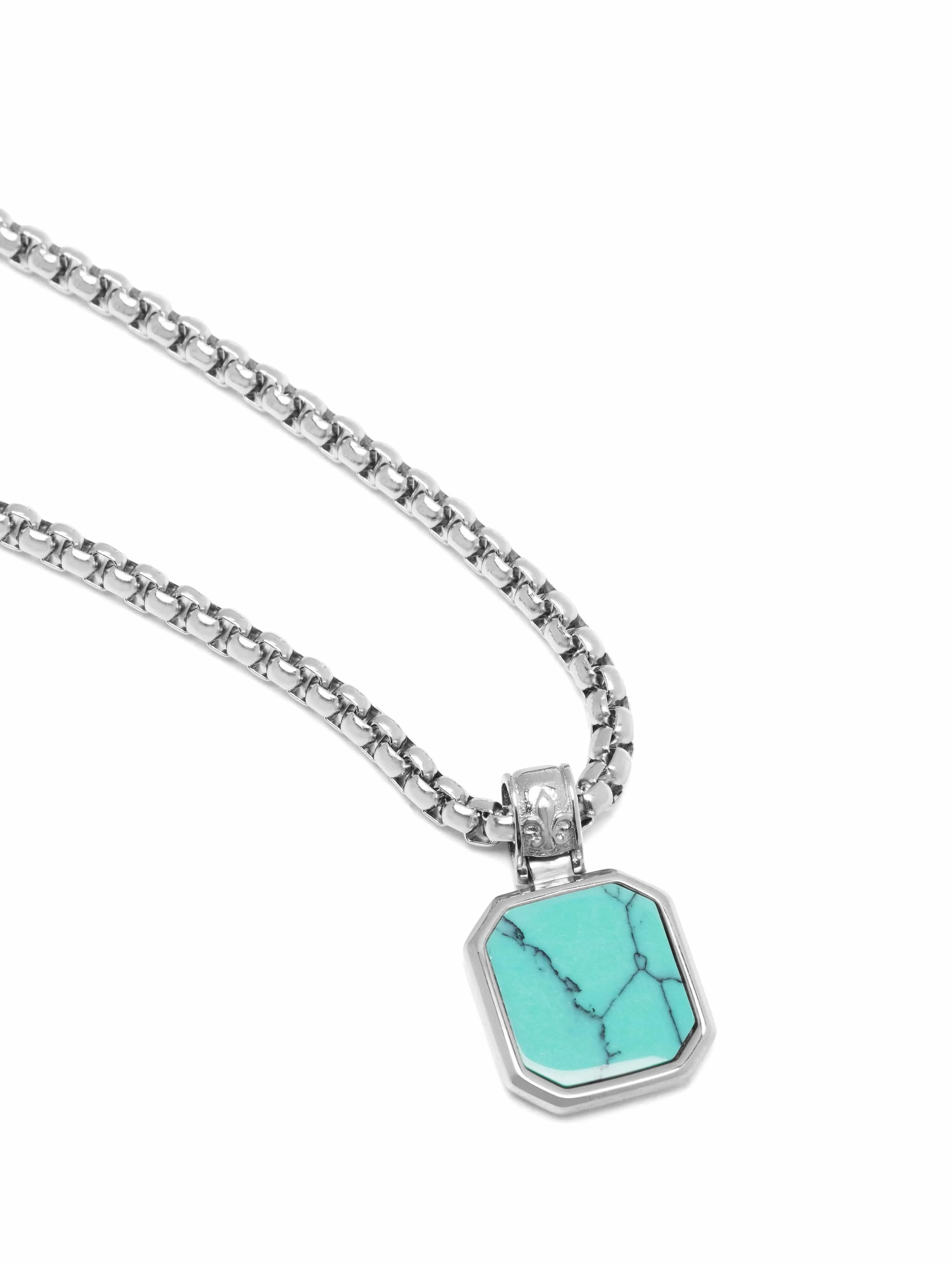 Silver Necklace with Square Turquoise Pendant