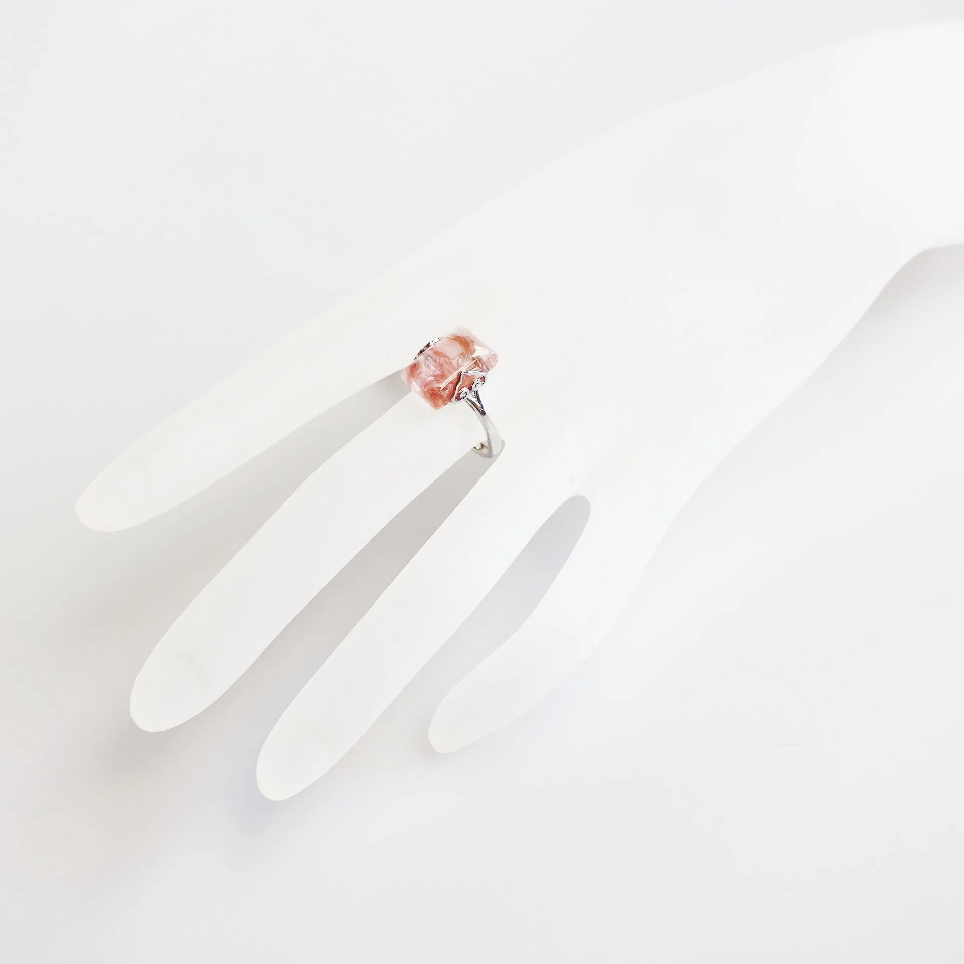 Silver Rectangle Cherry Quartz Ring