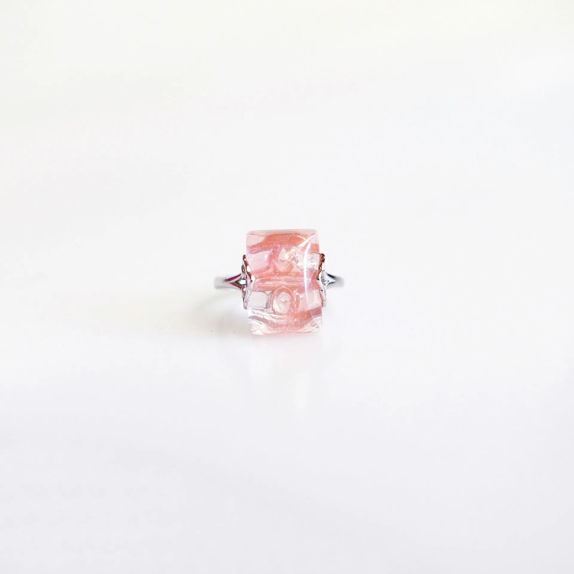 Silver Rectangle Cherry Quartz Ring