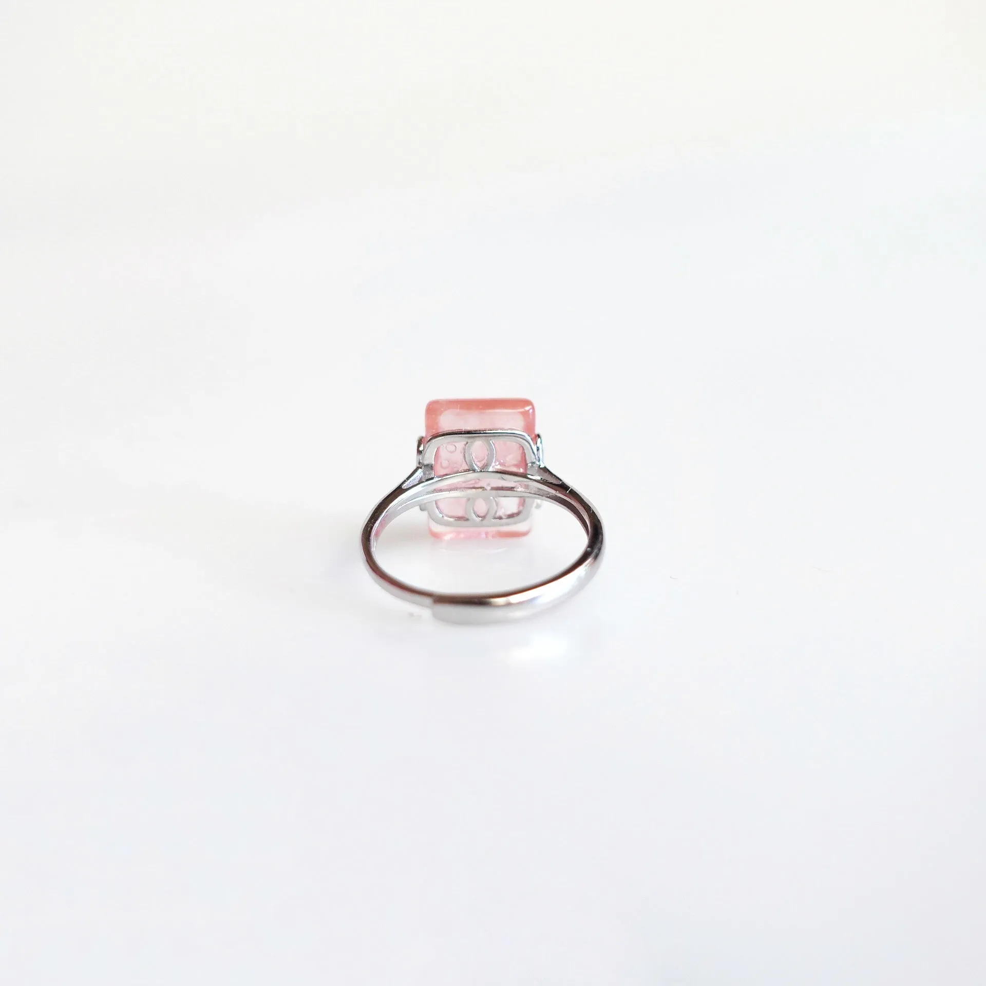 Silver Rectangle Cherry Quartz Ring