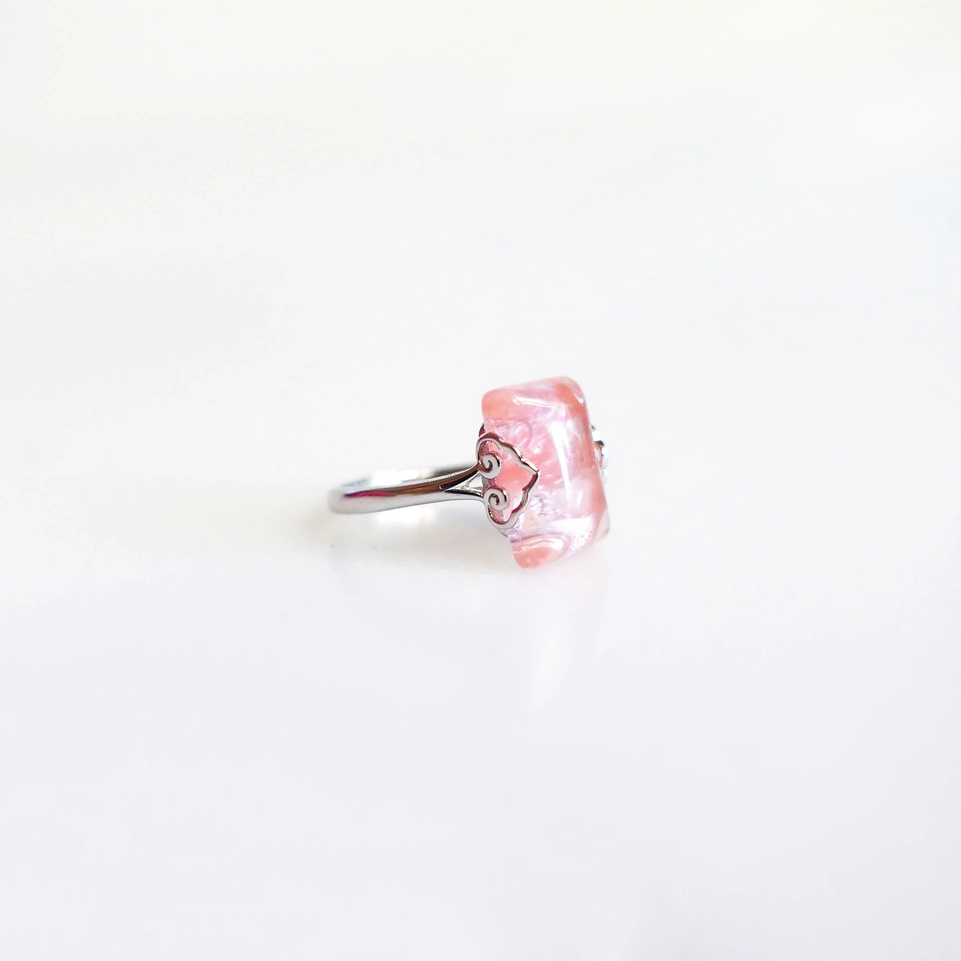 Silver Rectangle Cherry Quartz Ring