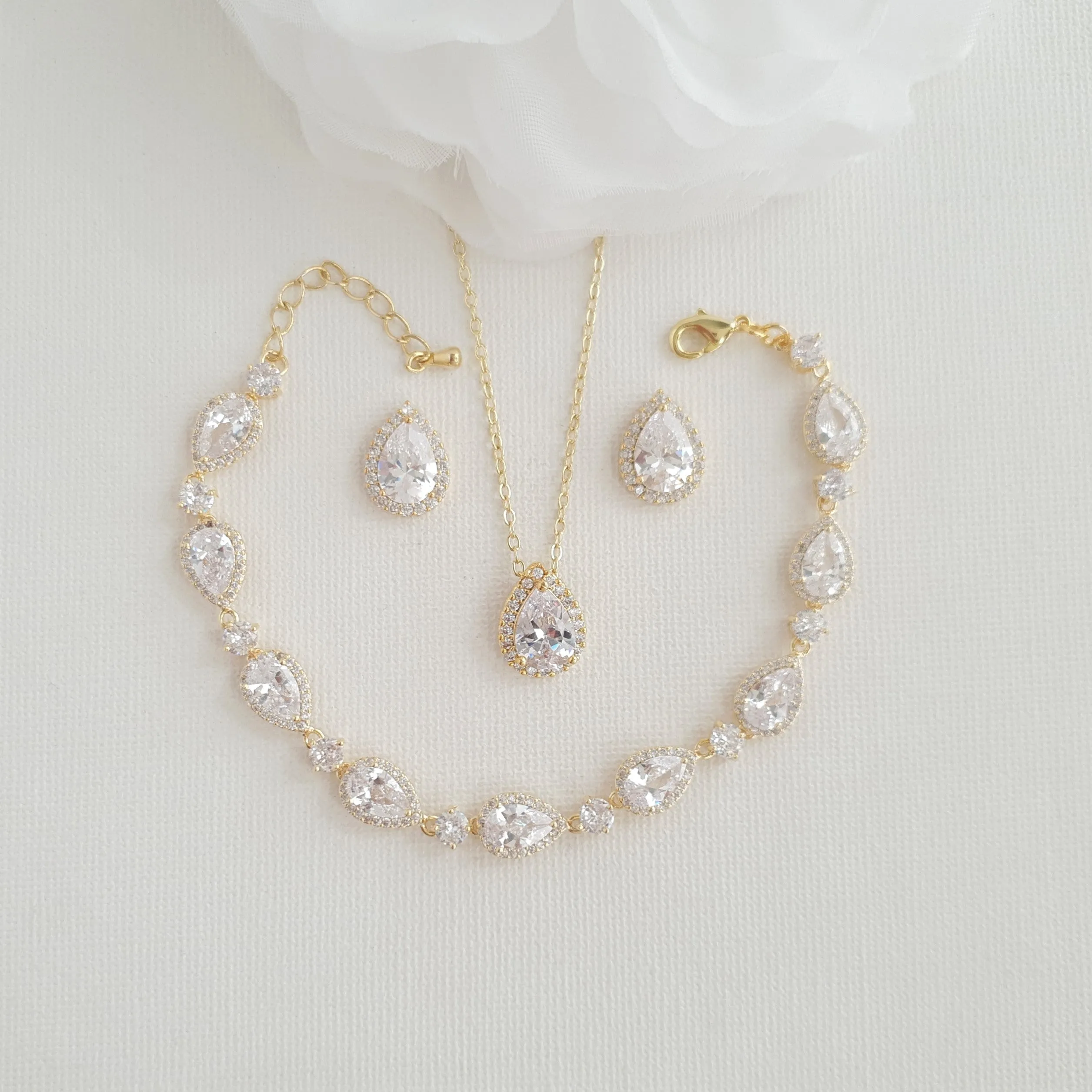 Simple Bridal Jewelry Set with Stud Earrings Necklace Bracelet-Emma