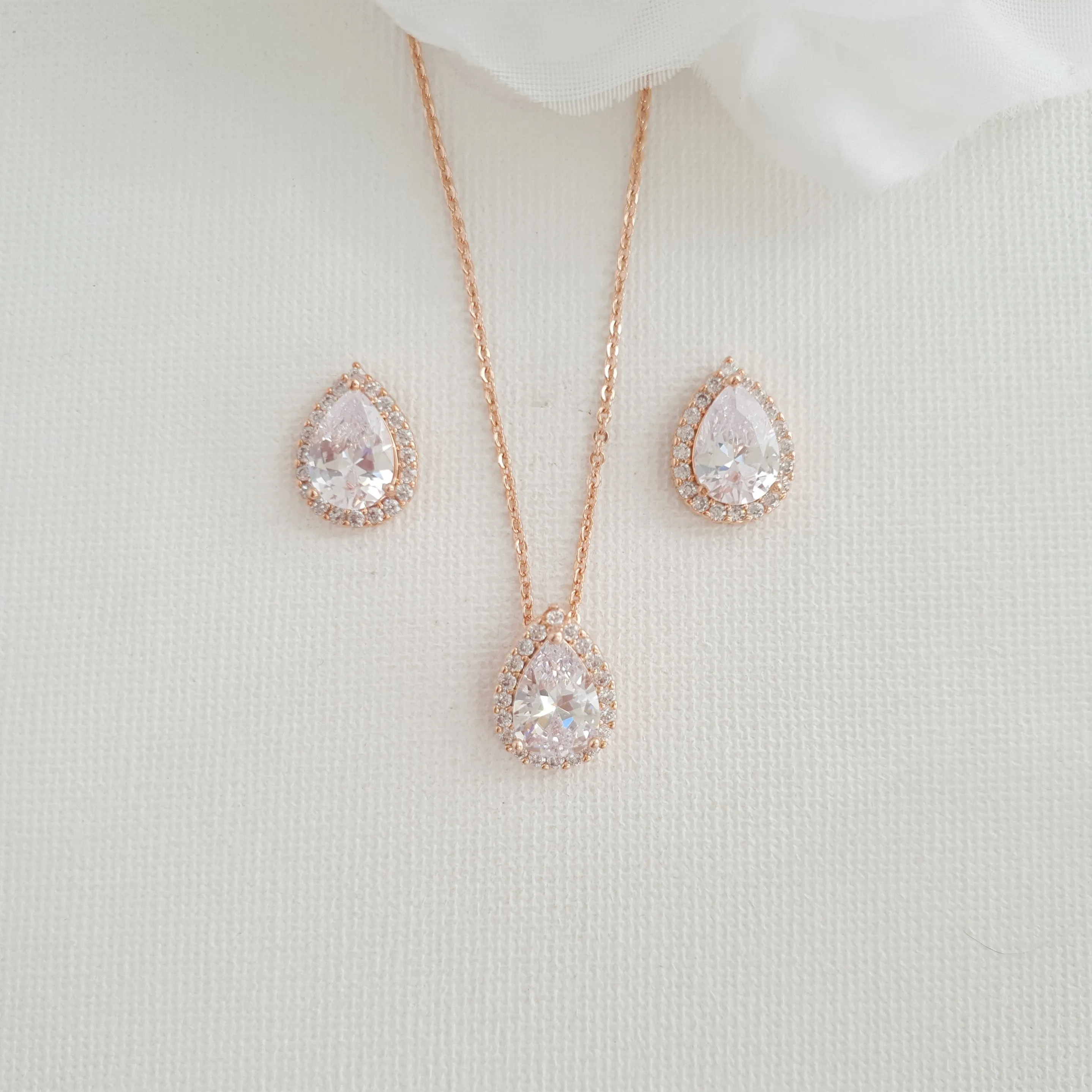 Simple Bridal Jewelry Set with Stud Earrings Necklace Bracelet-Emma