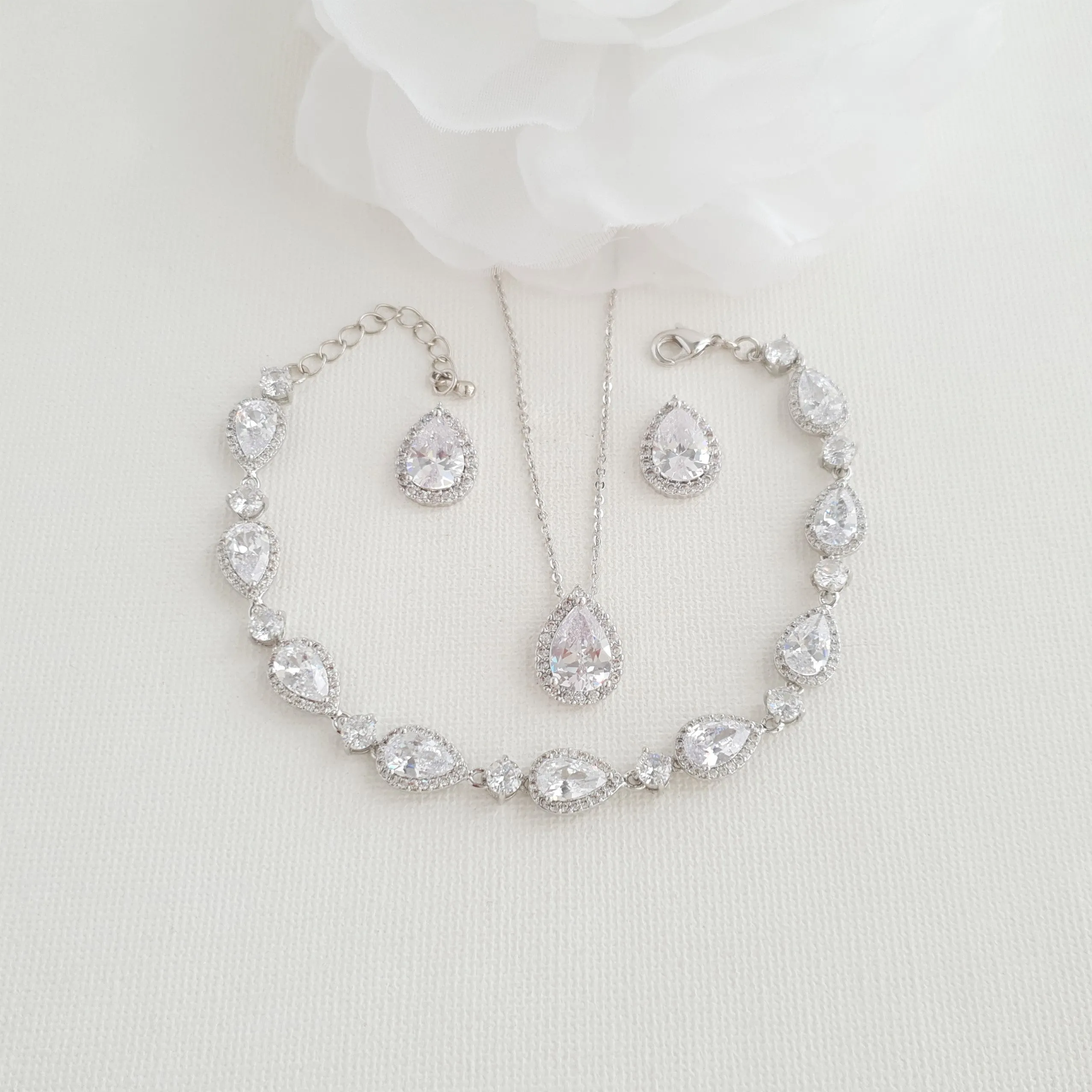 Simple Bridal Jewelry Set with Stud Earrings Necklace Bracelet-Emma