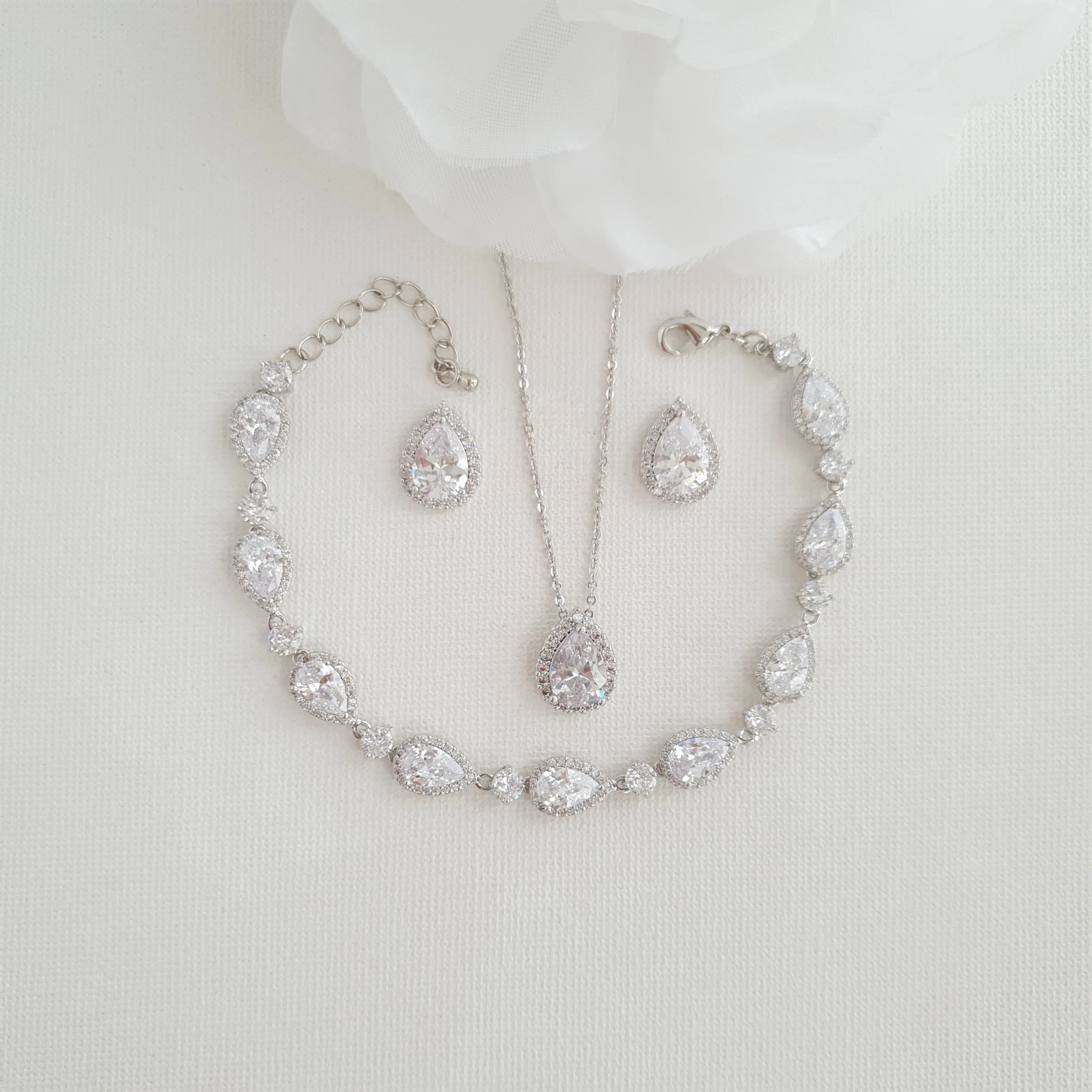 Simple Bridal Jewelry Set with Stud Earrings Necklace Bracelet-Emma