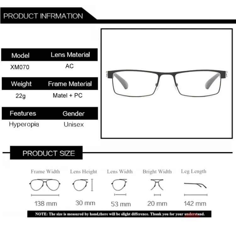 Simple Matel Frame Reading Glasses Hyperopia Eyeglasses  1.00D(Gun-color)