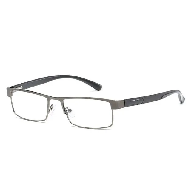 Simple Matel Frame Reading Glasses Hyperopia Eyeglasses  1.00D(Gun-color)