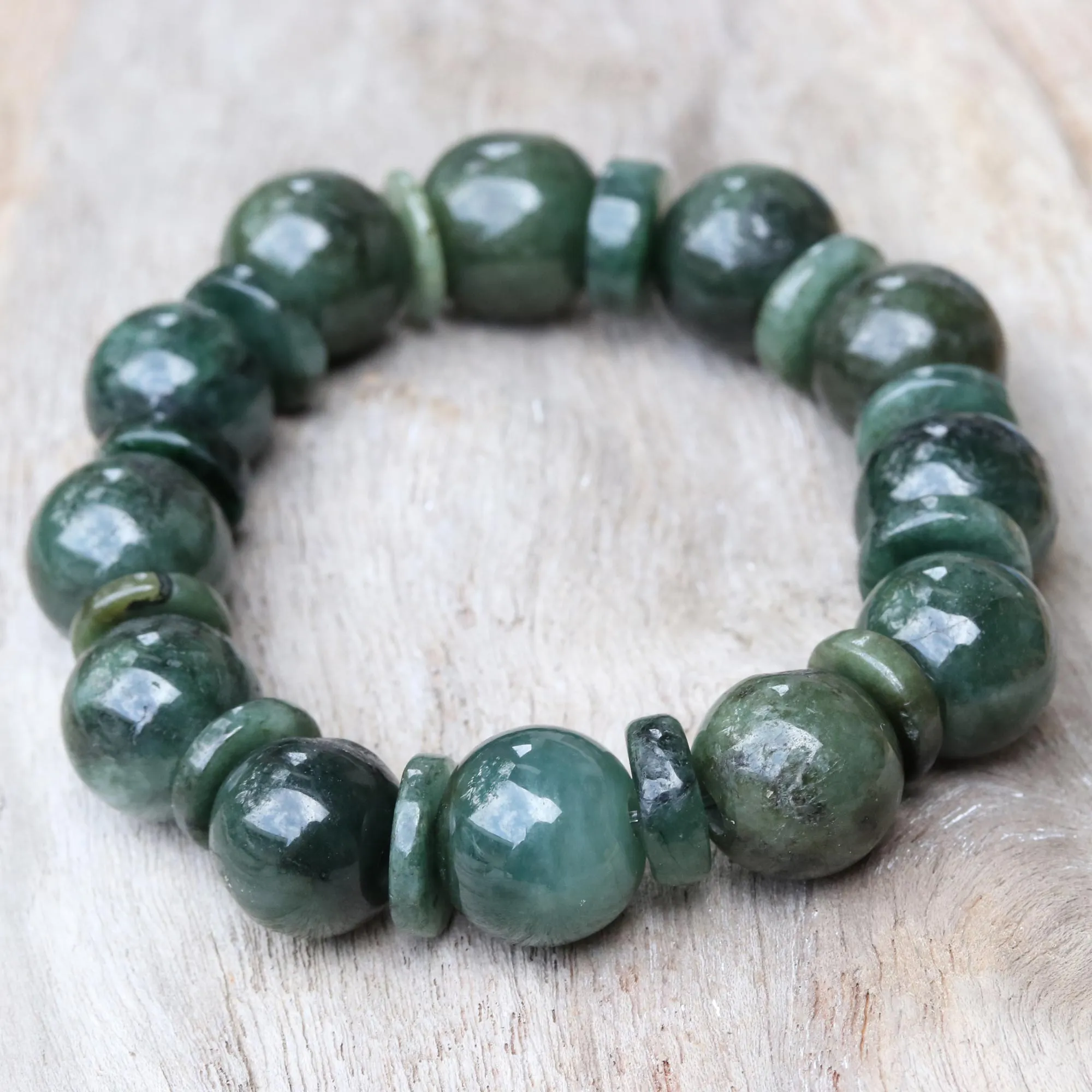 Simply Green Green Jade Beaded Stretch Bracelet from Thailand