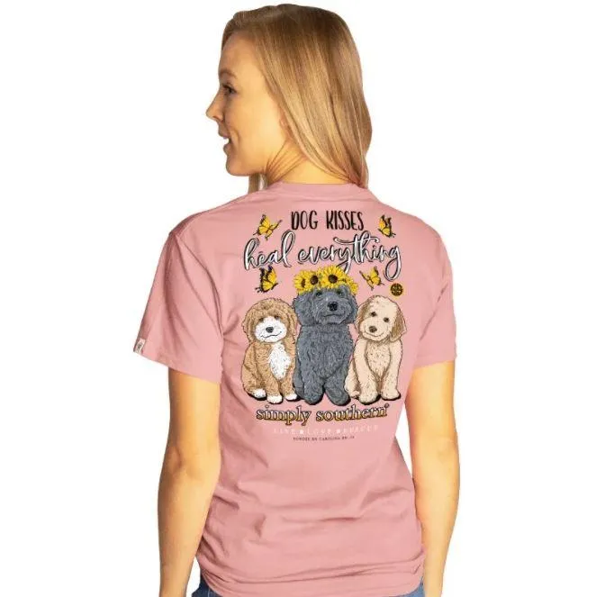 Simply Southern Women's Crepe Pink "Dog Kisses" SS Tee