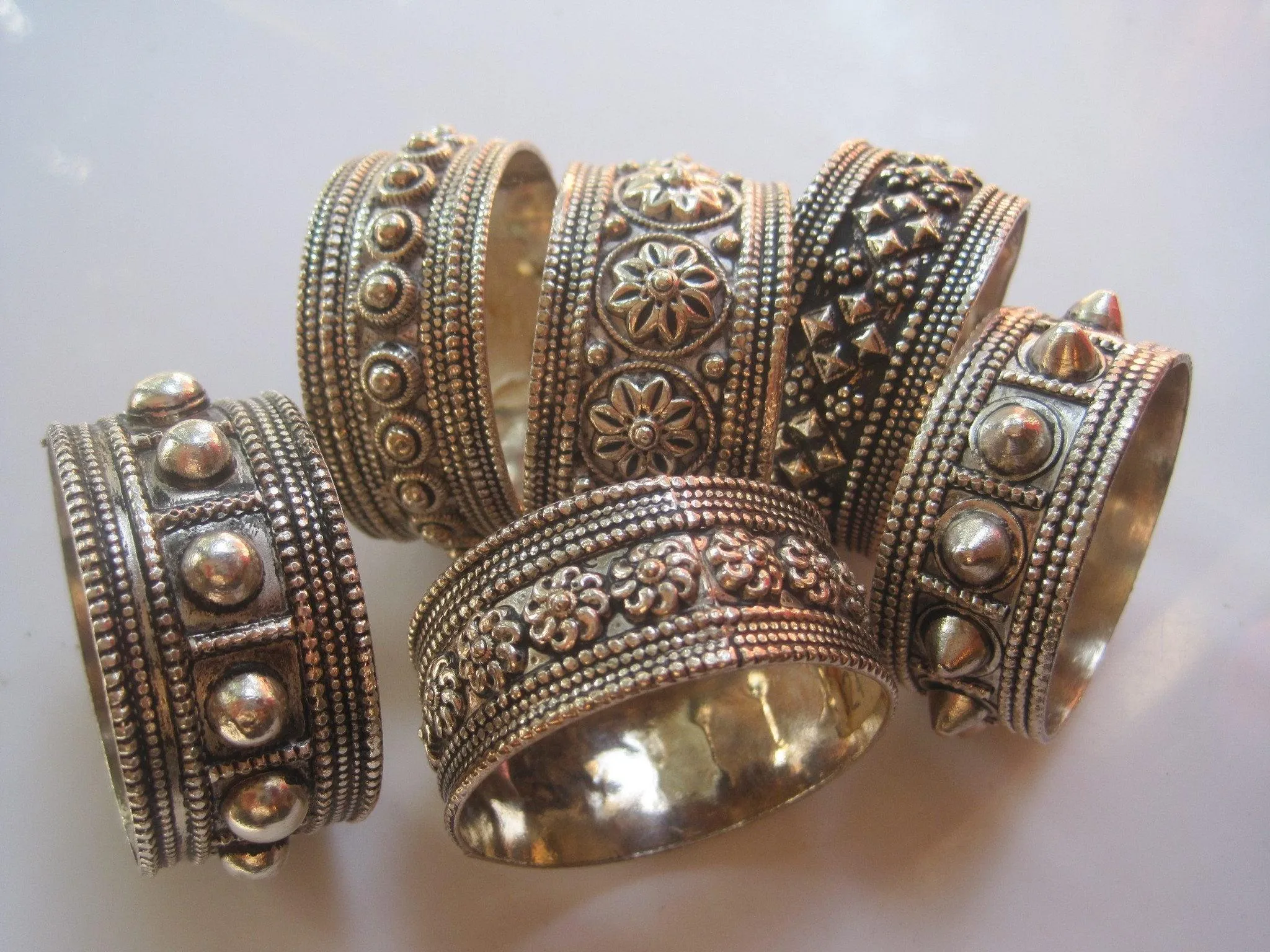 Six Silver Napkin Rings Modeled after Omani Bracelets