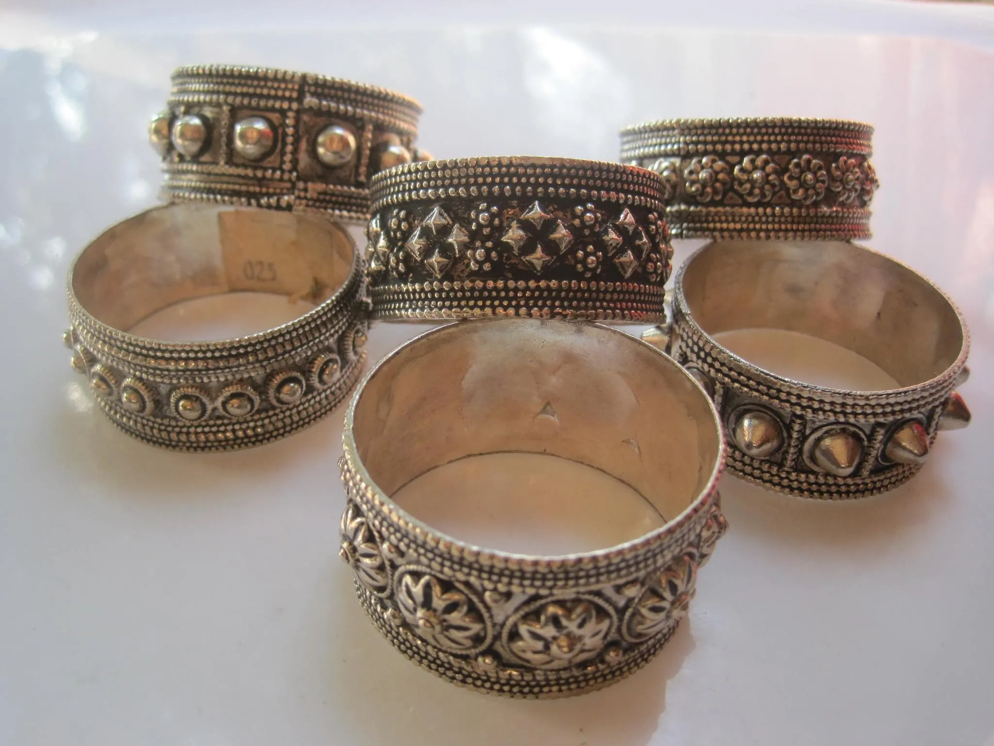 Six Silver Napkin Rings Modeled after Omani Bracelets