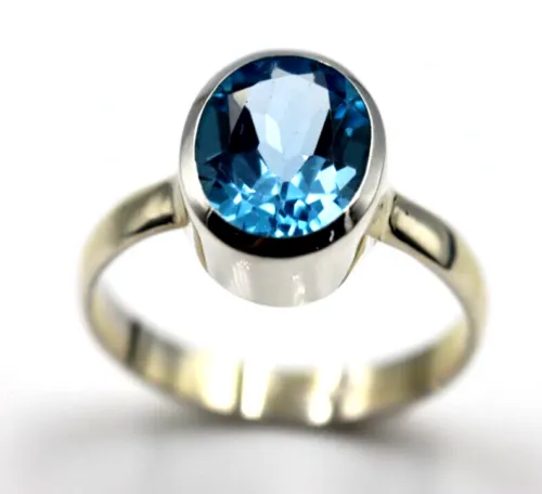 Size N / 6.5 Genuine Sterling Silver Blue Topaz Oval Ring