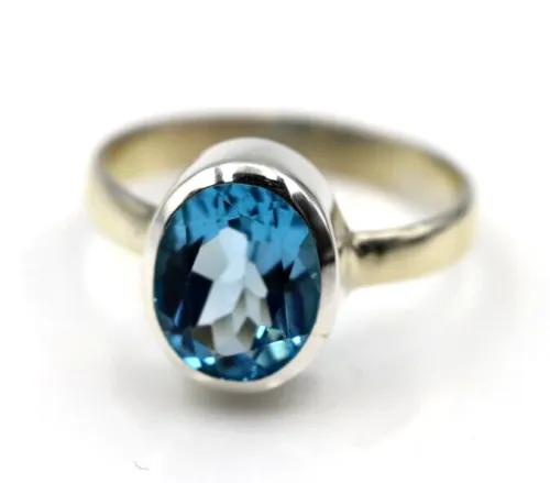 Size N / 6.5 Genuine Sterling Silver Blue Topaz Oval Ring