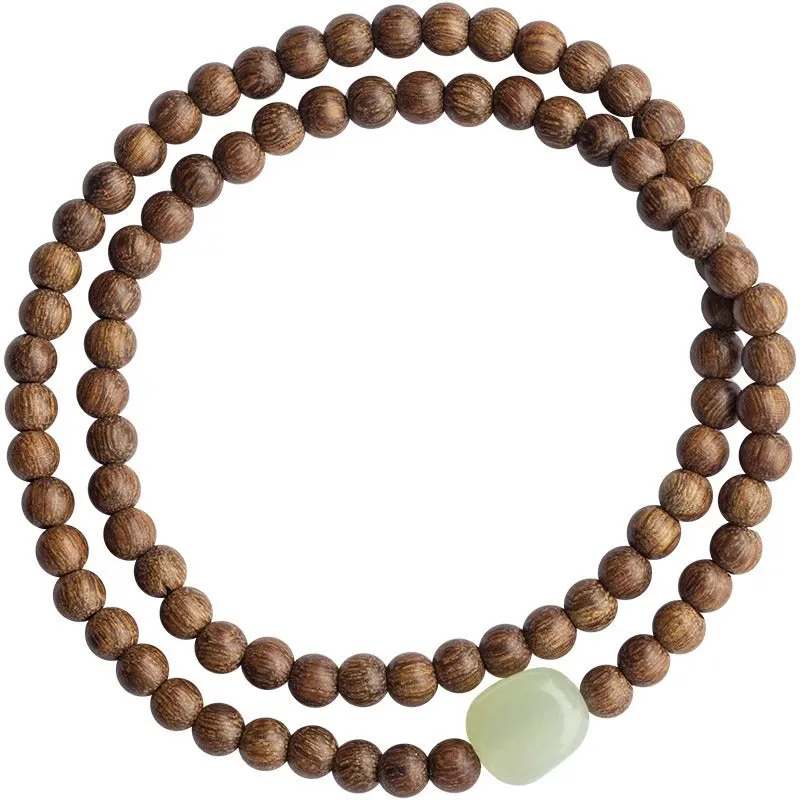 Slim Sandalwood and Jade Bracelet for Women with Sterling Silver Needle