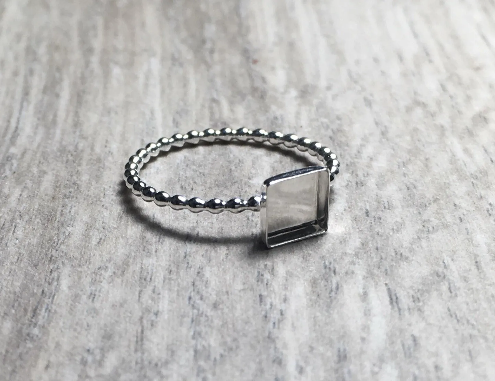 Square Bezel Cup Ring Blank Beaded Band | 6 mm, 8 mm, 10 mm, 14 mm