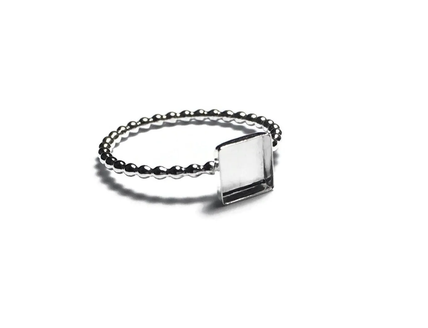 Square Bezel Cup Ring Blank Beaded Band | 6 mm, 8 mm, 10 mm, 14 mm