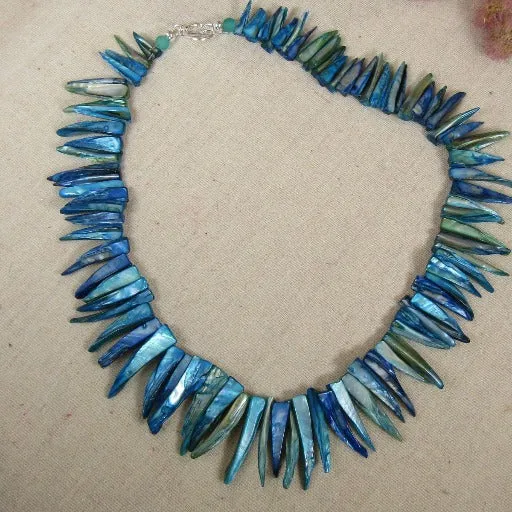 Statement Blue Turquoise Sea Shell Bib Necklace