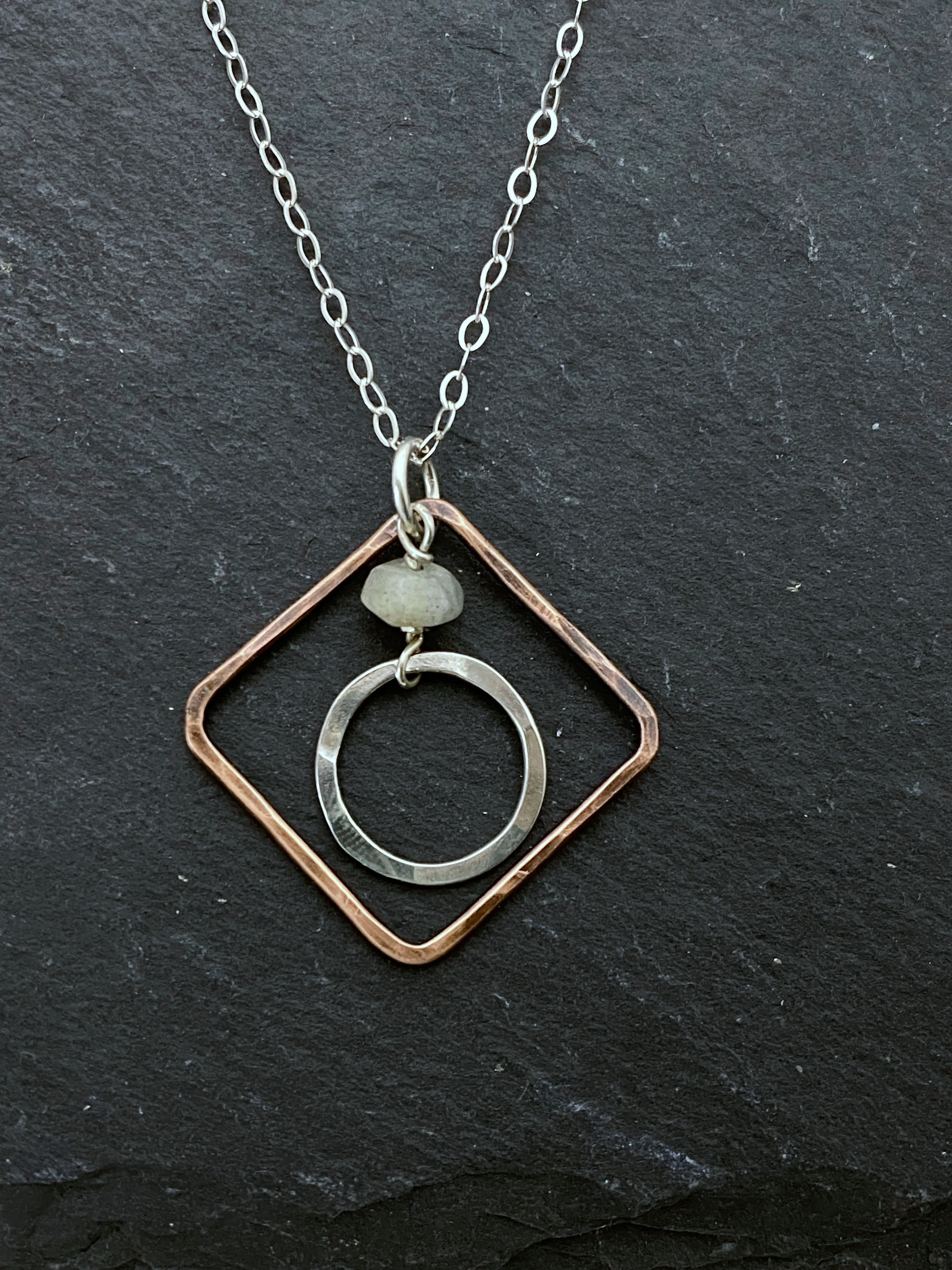 Sterling silver and copper forged necklace with moonstone