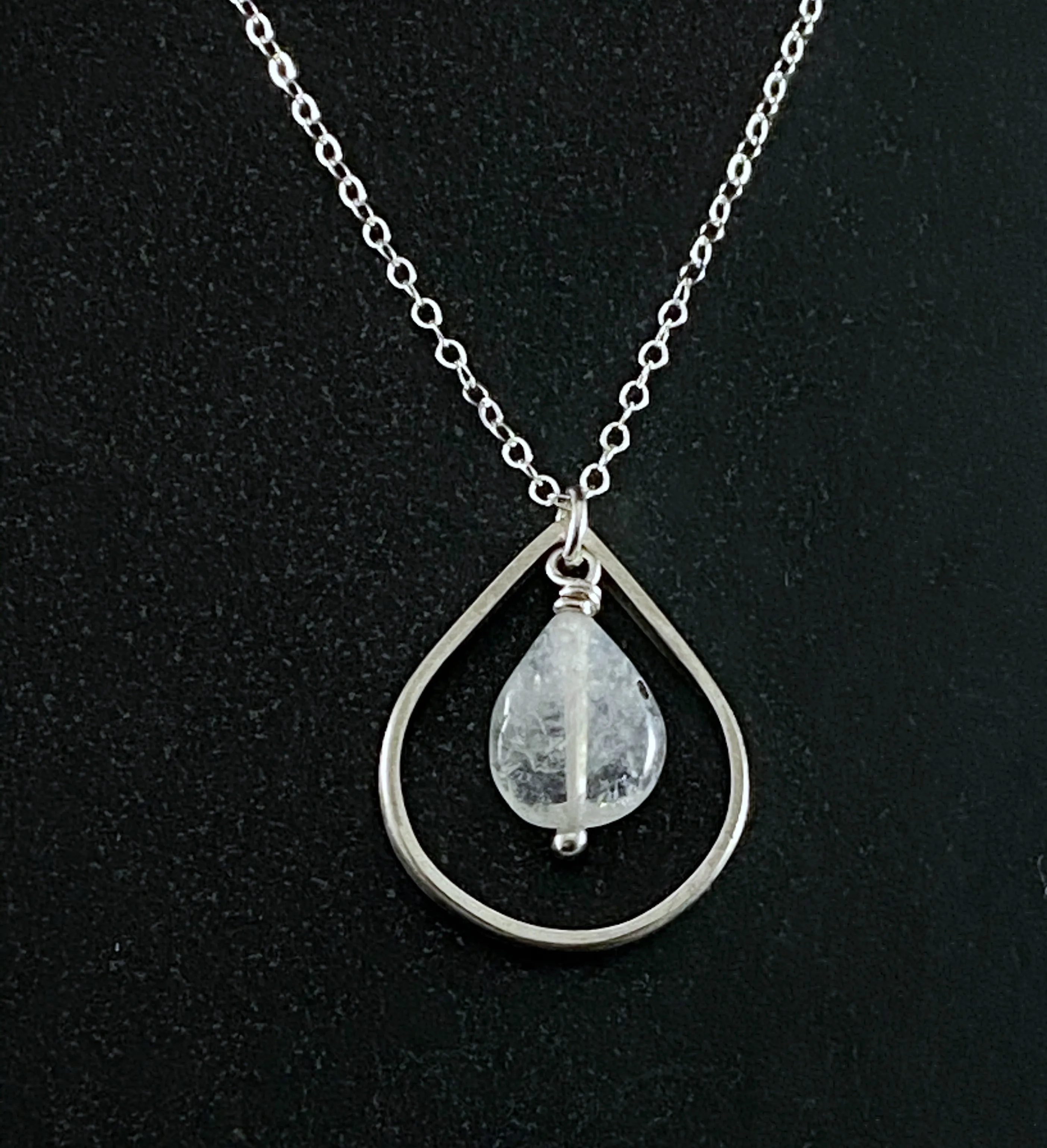 Sterling silver forged teardrop necklace with moonstone.