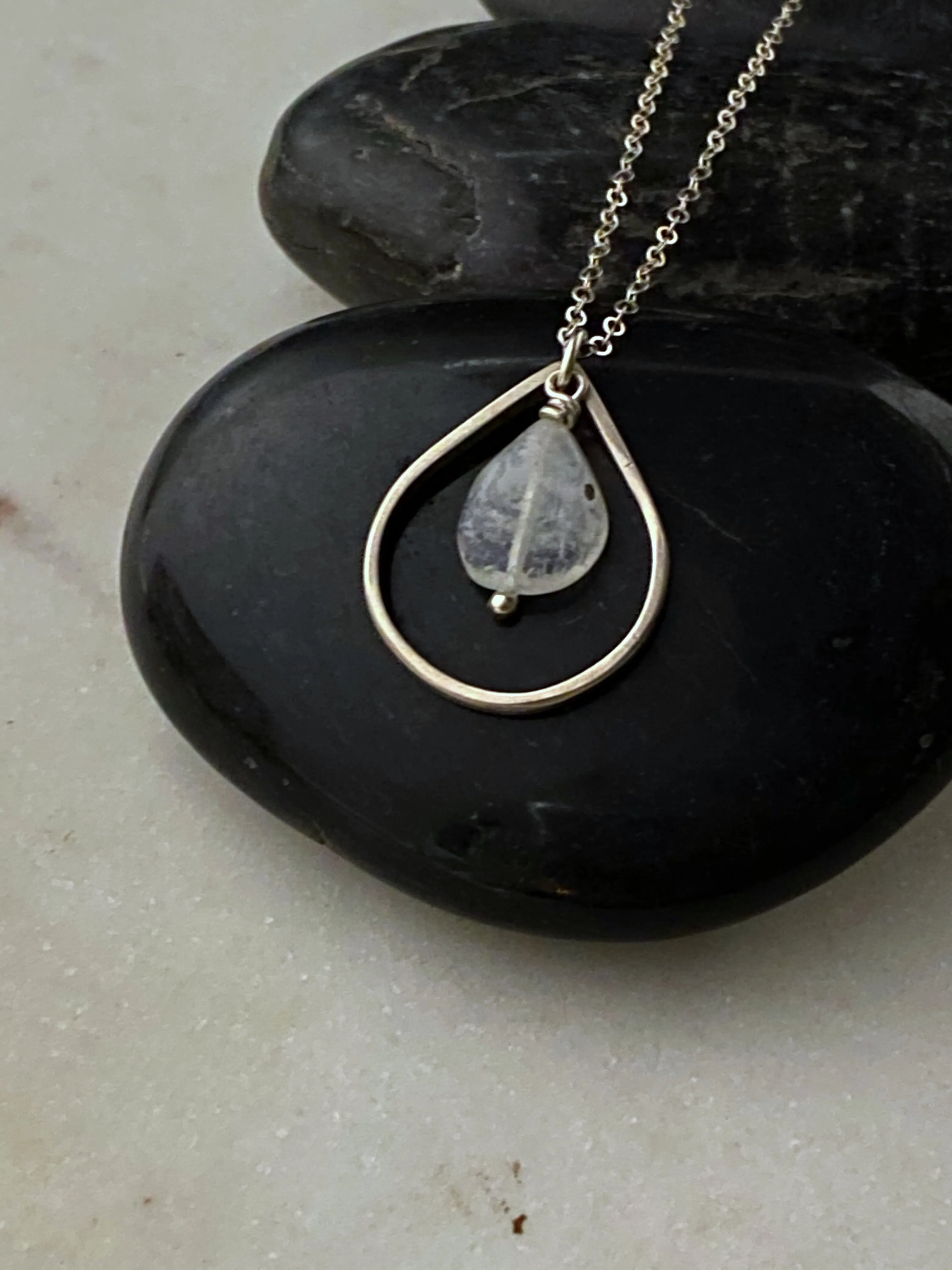 Sterling silver forged teardrop necklace with moonstone.