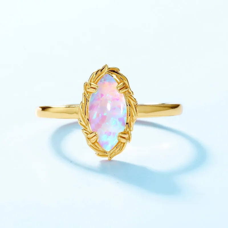 Sterling silver ring colorful opal ring niche ins retro lace fashion popular women's index finger ring accessories