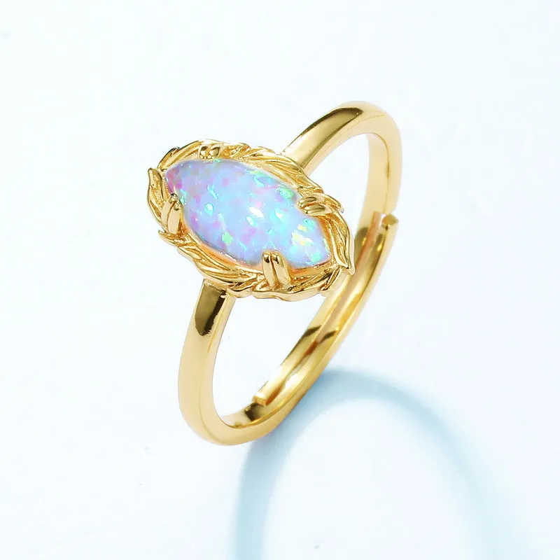 Sterling silver ring colorful opal ring niche ins retro lace fashion popular women's index finger ring accessories