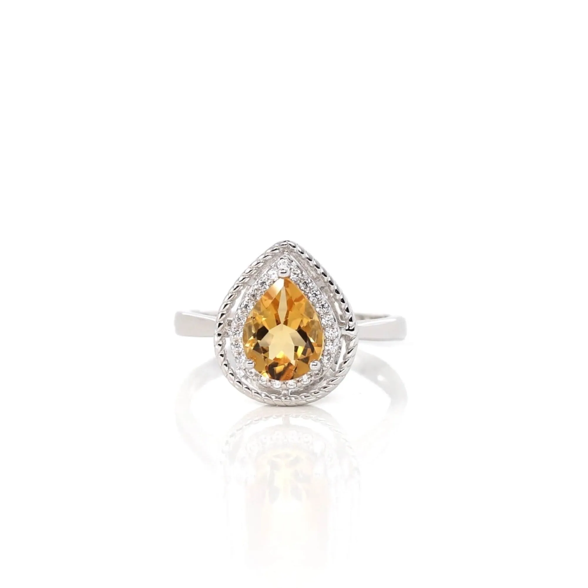 Sterling Silver Tear Drop Cut Citrine Ring