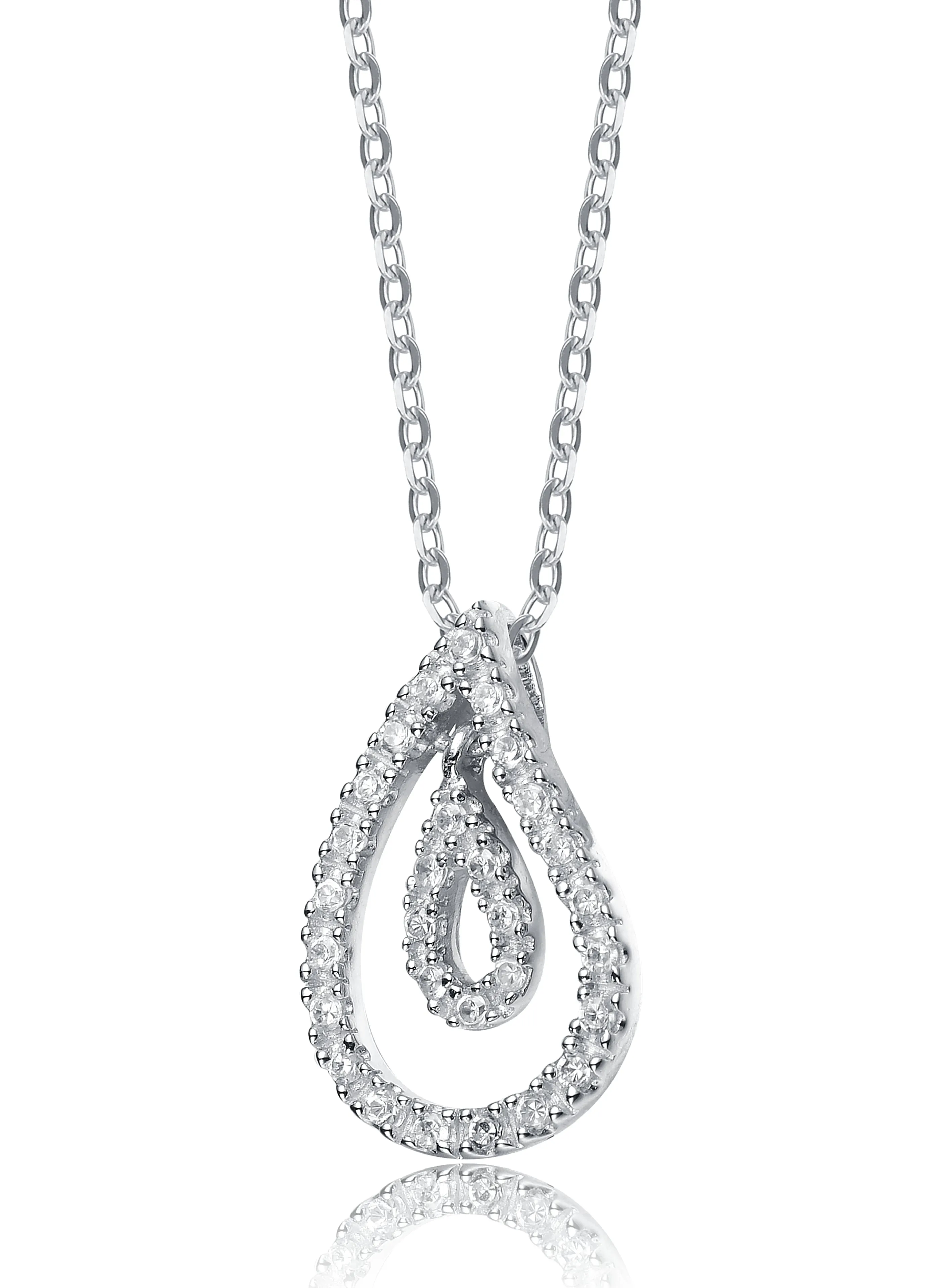 Sterling Silver White Cubic Zirconia Teardrop Pendant