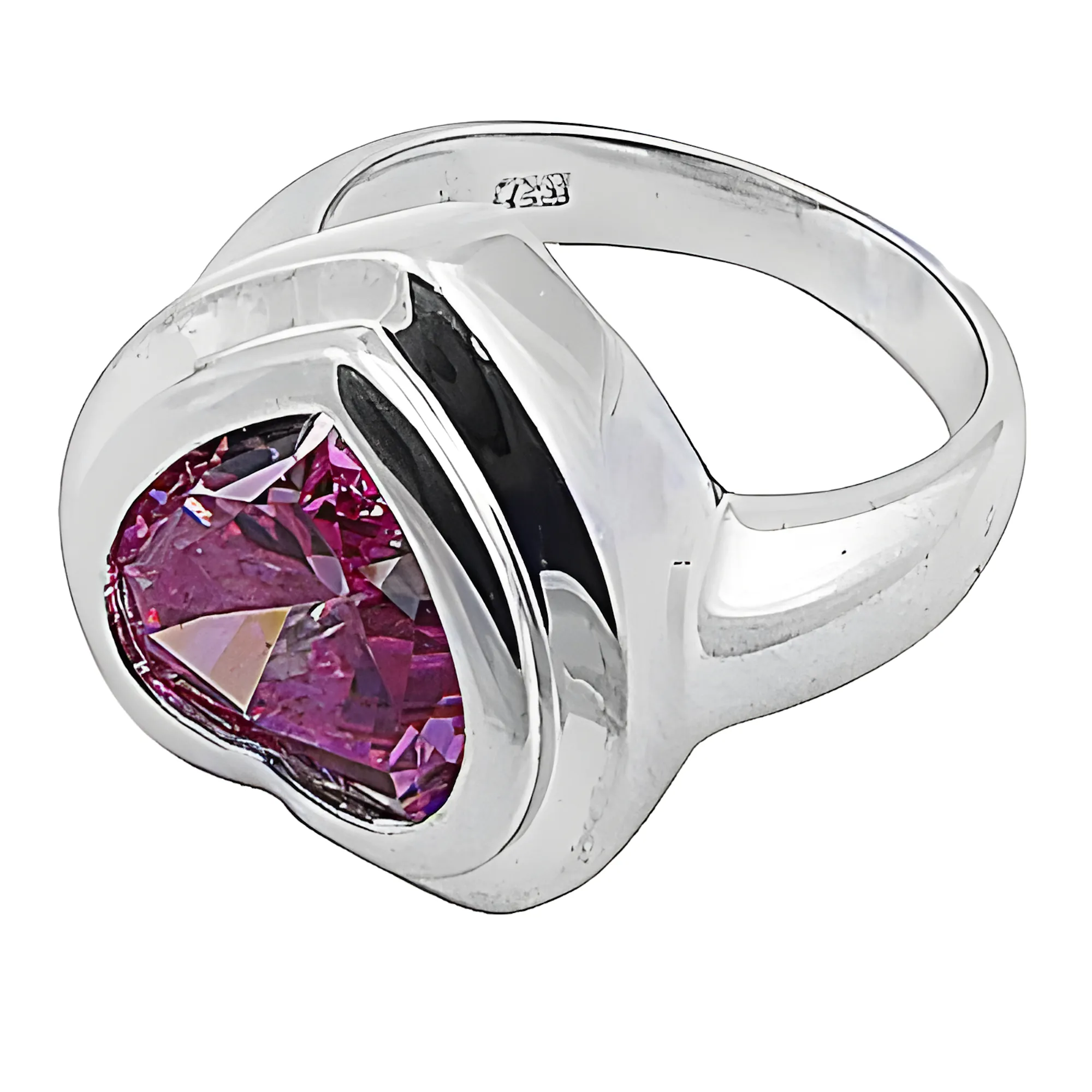 Stunning Pink Cubic Zirconia Heart-Shaped Silver Ring - Perfect Gift