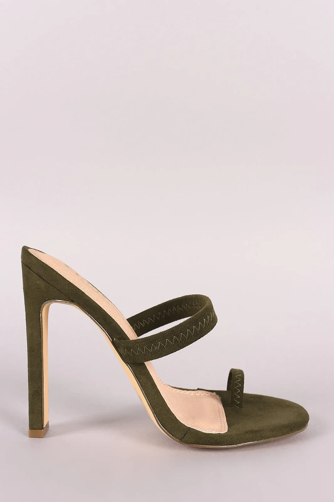 Suede Elasticized Toe Ring Rectangle Mule Heel