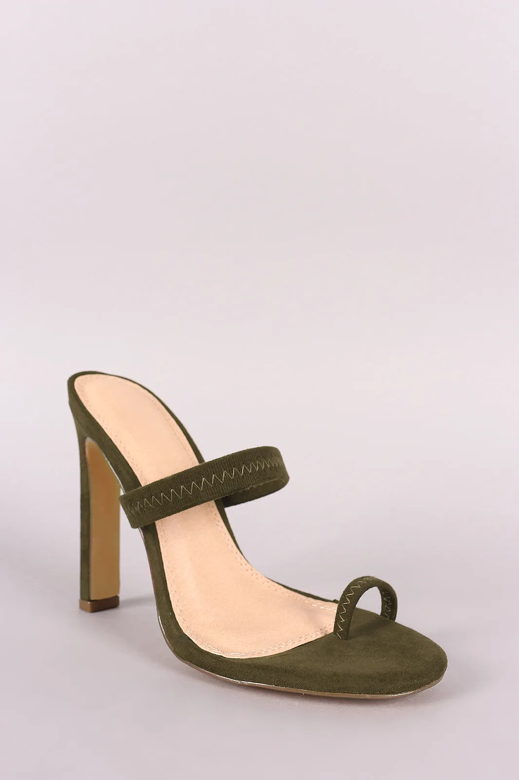 Suede Elasticized Toe Ring Rectangle Mule Heel