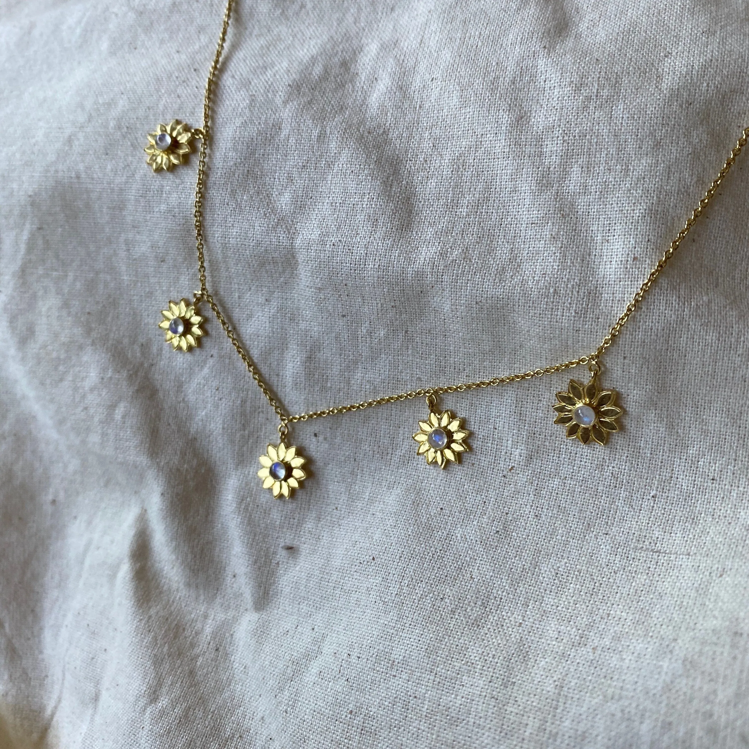 Sunflower Gold Moonstone Chain Necklace