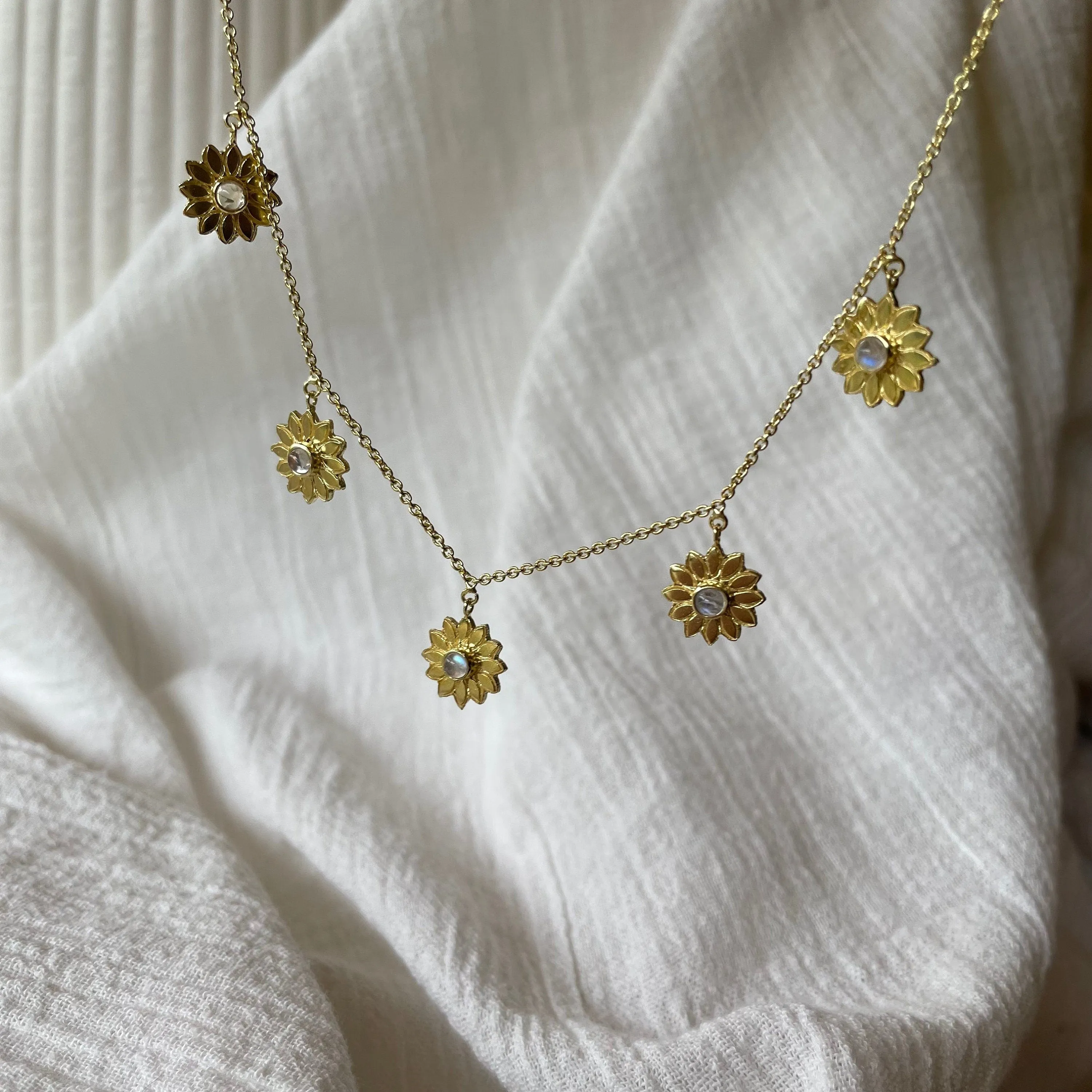 Sunflower Gold Moonstone Chain Necklace