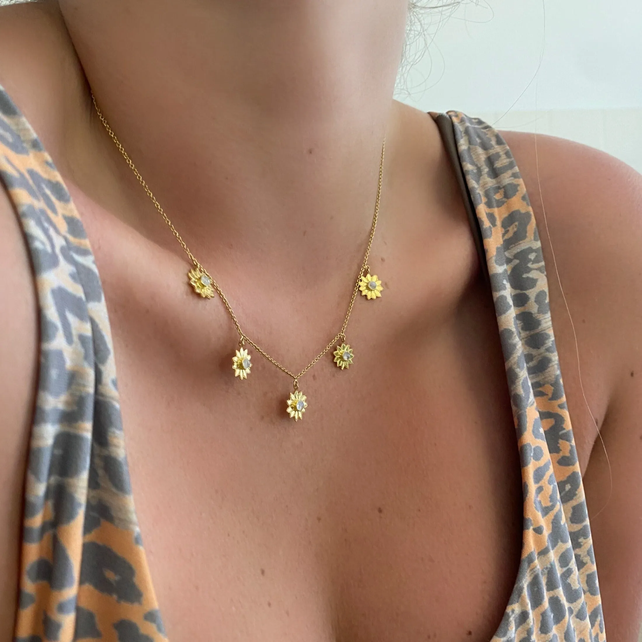 Sunflower Gold Moonstone Chain Necklace