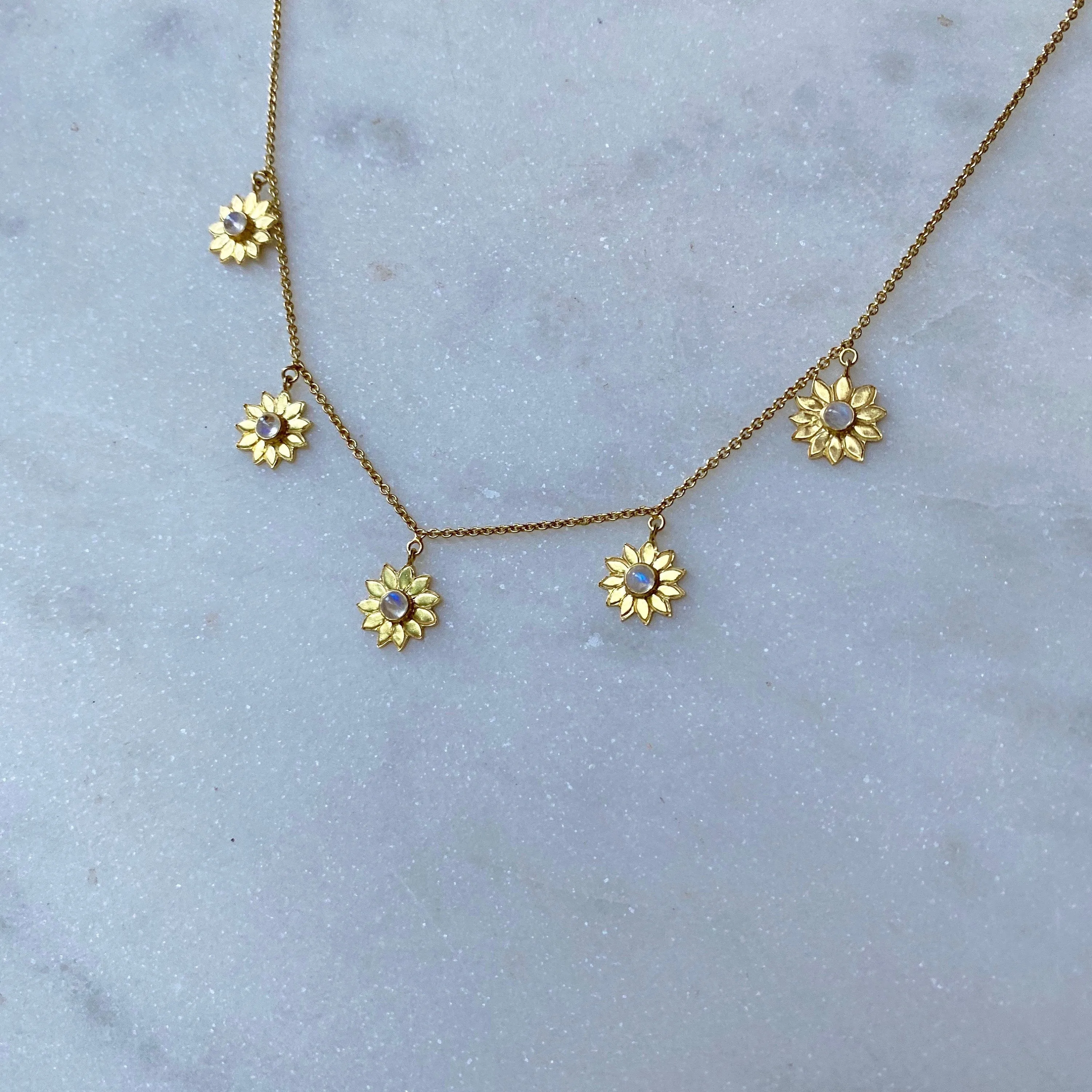 Sunflower Gold Moonstone Chain Necklace