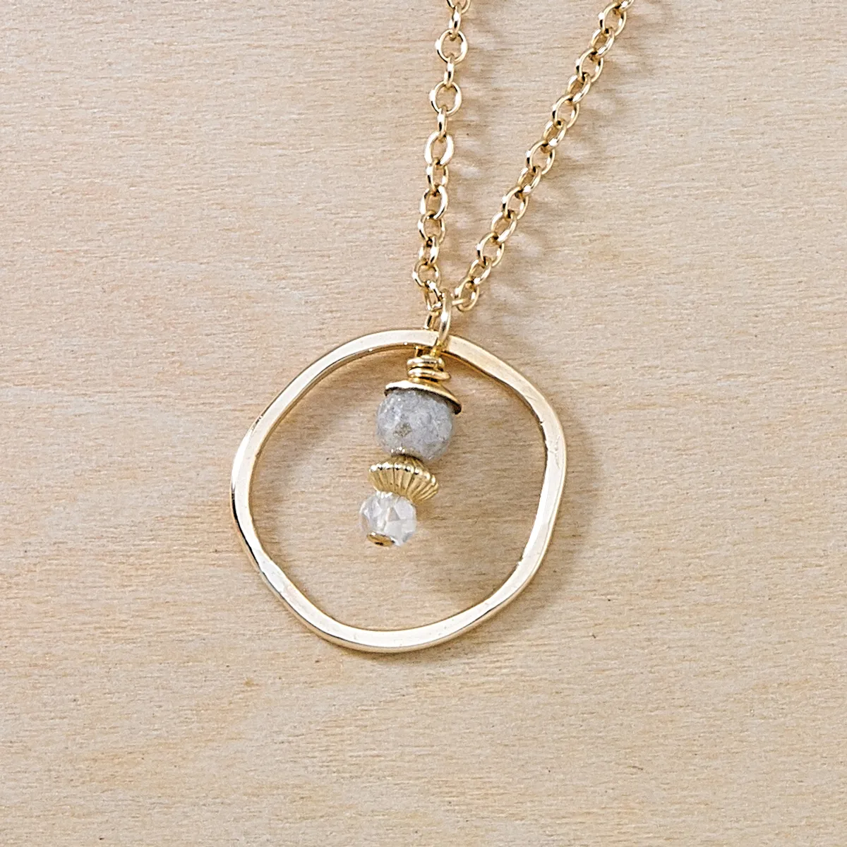 Sunrise Moonstone and Gold Circle Necklace