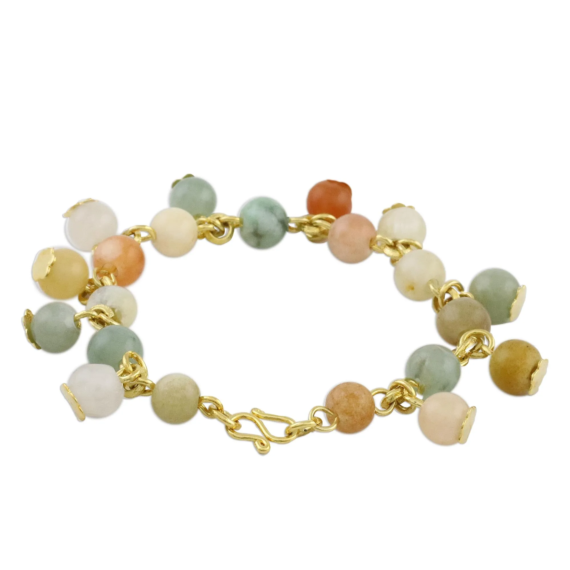 Sweet Jade 18K Gold Plated Jade Quartz Link Bracelet with Hook Clasp