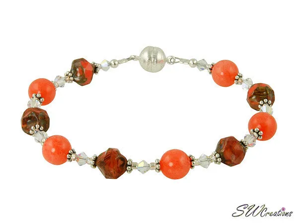 Tangerine Jade Gemstone Magnetic Beaded Bracelet